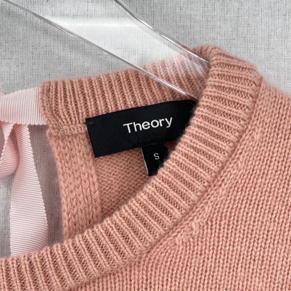 THEORY Salomina Tie Back Cashmere Sweater Women Small Pink Crew Neck Long Sleeve - Picture 10 of 15